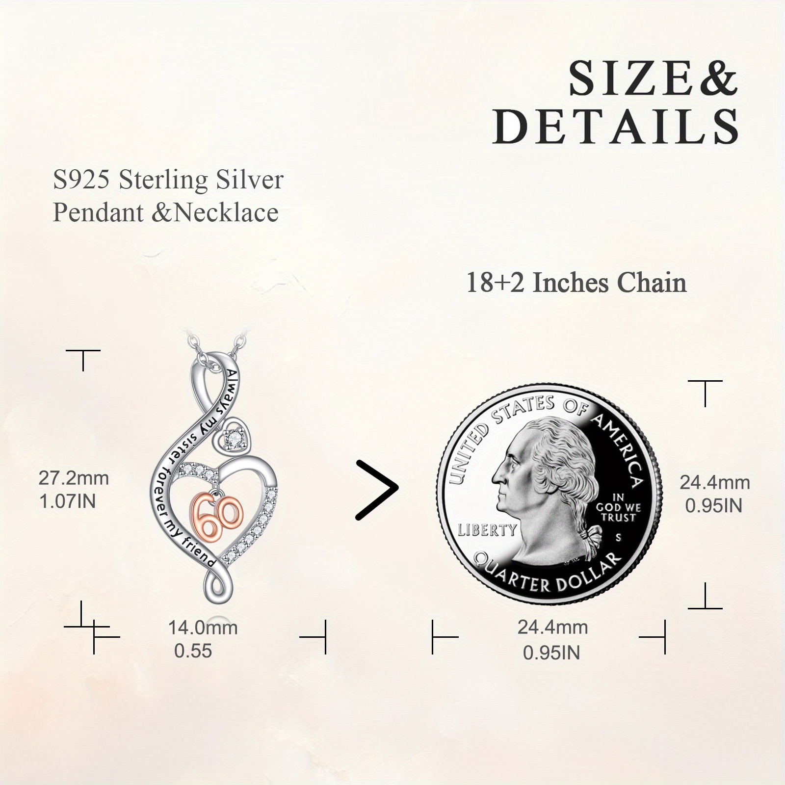 Women's 925 Sterling Silver Sister Heart Pendant Necklace